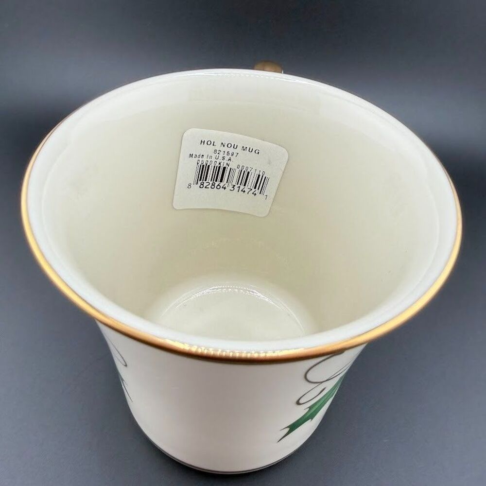 Lenox Holiday Nouveau Gold Mug, Holly Berry Plaid Ribbon, New with Tags - Picture 7 of 9